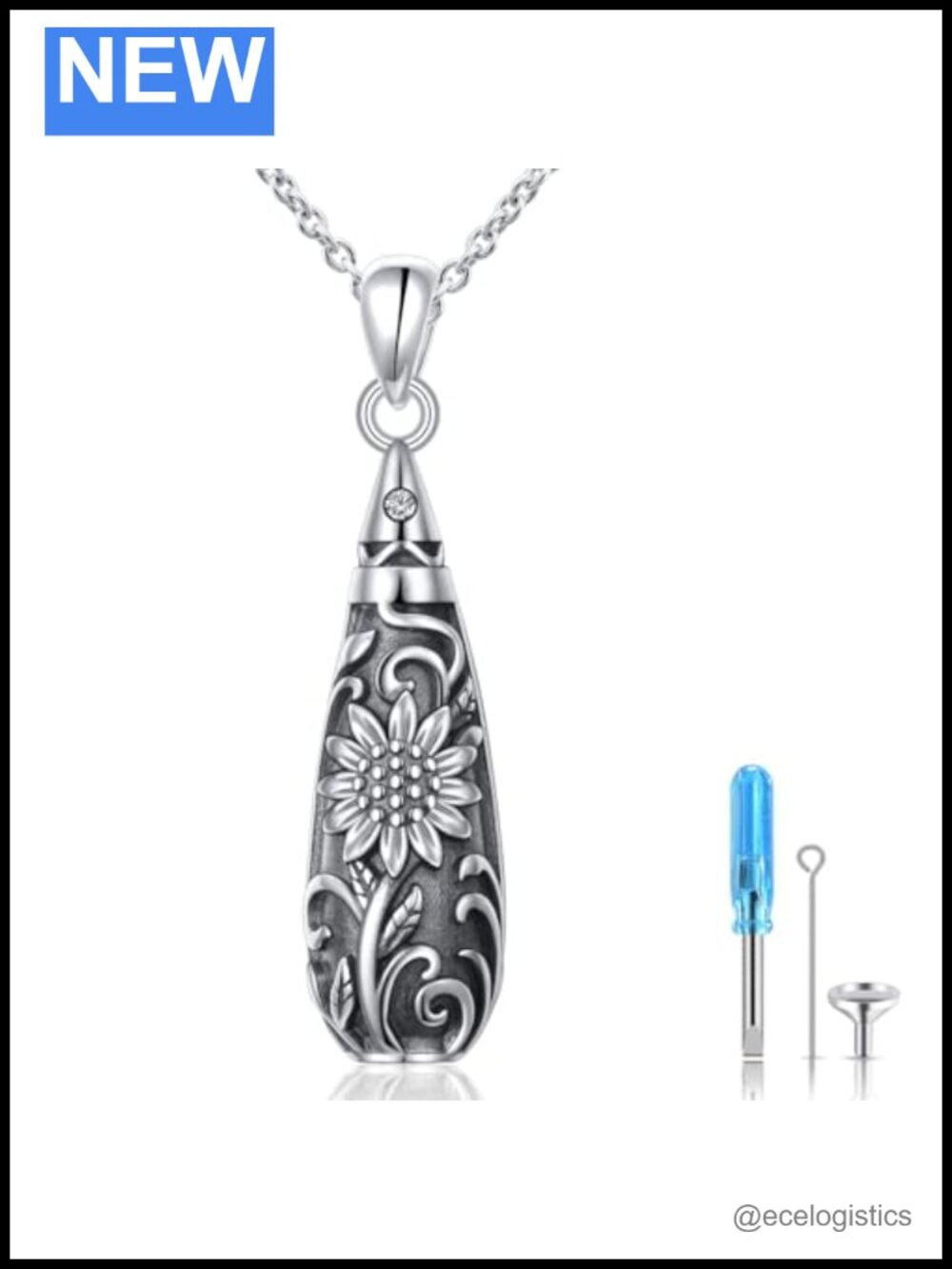 Sterling Silver Teardrop Urn Necklace Flower Tree of Life Memorial Ashes Pendant